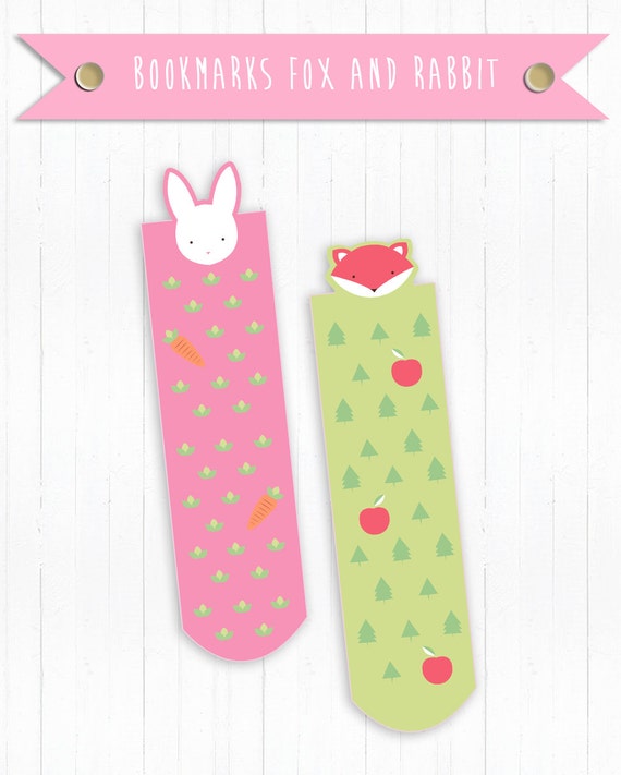 Printable Dividers Bookmarks Fox and Rabbit Kikki Style for Etsy