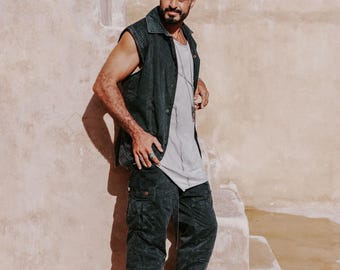 Dark Stonewashed Cargo Pants • Cyberpunk & Burning Man • Tactical Four Pocket Festival