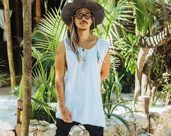 Camiseta de tirantes de bambú orgánico para hombre: Camiseta de gimnasio asimétrica sin mangas