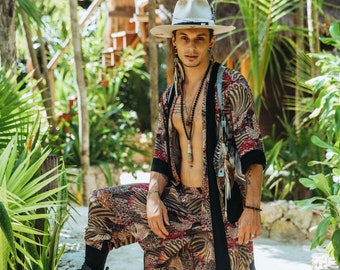 Mens Bali Cotton Kimono Cardigan: Tribal Festival Outfit