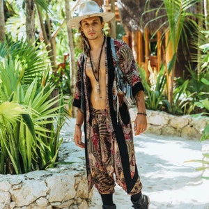 Festival Outfit Männer, Rave Kimono, Herrenbekleidung, Feder Cape, Tulum Kleidung, Boho Kimono Jacke, Burning Man Kostüm, Geschenk für Ihn Bild 1