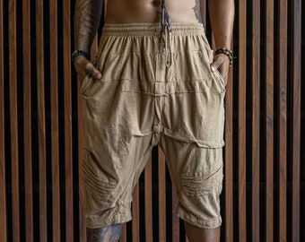 Pantalones cortos de algodón de tiro bajo: ropa deportiva para festivales para hombre