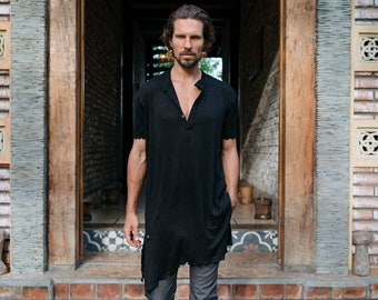 Kurta Männer, Tunika Männer, Boho Tunika, Boho Shirt, Baumwolle Kurta für Männer, schwarze Kurta, Boho Kleidung, Party Wear Kurta, Bambus Tunika Shirt