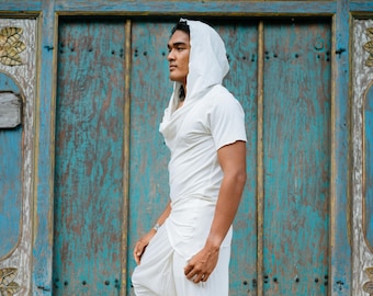 Jedi Hoodie, Assassin Hoodie, Ninja Hoodie, Asymmetrical Shirt Men, Hooded Jedi Top, Burning Man Costume, Kundalini Clothing, Cowl Neck Hood