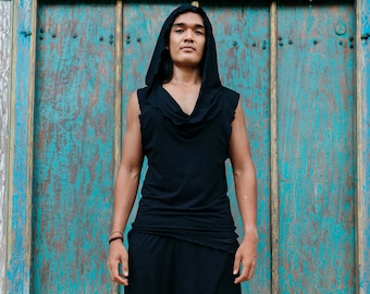 NOMAD BAMBOO Sleeveless Desert Hoodie, Bamboo Jedi Top, Bohemian Festival Clothing & Eco-Friendly Apparel