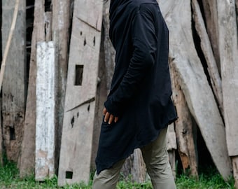 Black Hooded Cardigan • Asymmetric Jedi Robe • DUNE Desert Wear