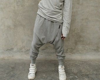 Misty Grey Cotton Harem Drop Crotch Pants - Urban Ninja Style