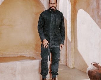 Dark Stonewashed Tactical Jacket • Burning Man & Cyberpunk • Dark Warrior Festival Wear