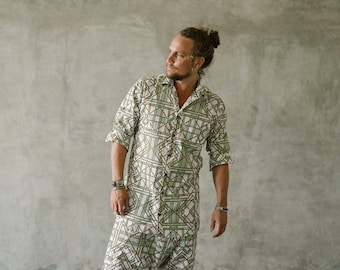 Men's Organic Cotton Geometric Shirt: Bohemian Festival Style