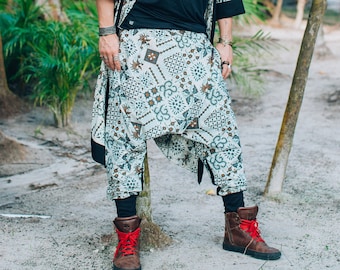 Batik Harem Pants: White Cotton Ninja Samurai Style