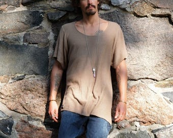 Camiseta de algodón tejida a mano para hombre: Camisa de playa estilo boho.