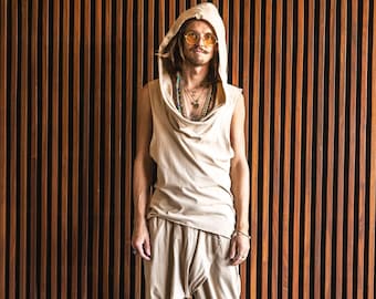 Burning Man Clothing Men, Festival Clothing Men, Rave Outfit Men / Sleeveless Hoodie / Festival Outfit Men, Boho Gypsy Clothing, Animalia