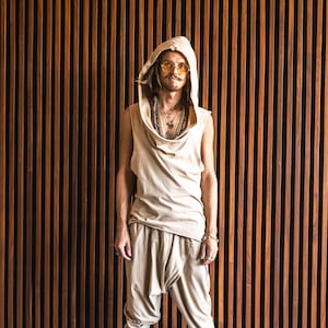 Burning Man Clothing Men, Festival Clothing Men, Rave Outfit Men / Sleeveless Hoodie / Festival Outfit Men, Boho Gypsy Clothing, Animalia image 1