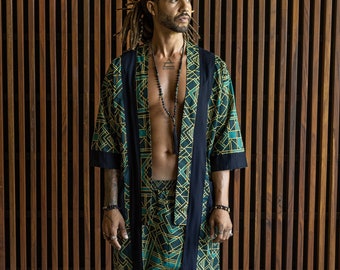 Tenue de festival pour hommes, kimono psychédélique, sarouel à géométrie sacrée / esprit VALO / vêtements pour hommes Burning Man, pantalons tribaux, vêtements de festival