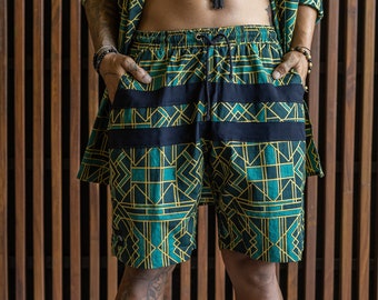 Boho Style Organic Cotton Men's Shorts: Geometric Tribal Print Festival Rave