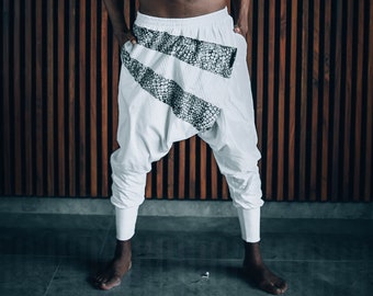 Sarouel homme, pantalon samouraï, pantalon festival avec entrejambe bas, pantalon ninja, pantalon japonais, pantalon thaï, vêtements Burning man, pantalon hippie