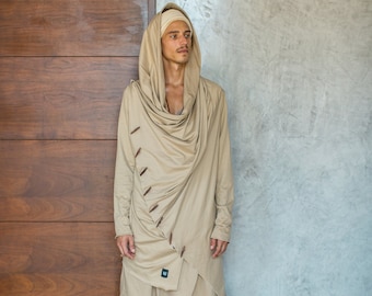 Men’s Jedi Festival Hoodie • Cotton Burning Man Robe • Asymmetric Hooded Cardigan • Dystopian Streetwear