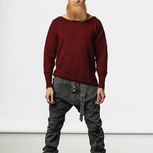 Pantalones de algodón estilo bohemio con entrepierna caída: mezclilla lavada a la piedra UNI