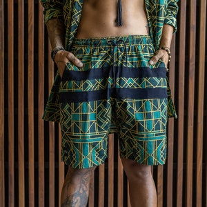Organic Cotton Shorts, Men&#39;s Tribal Festival Shorts: Sacred Geometry Design for Burning Man & Psychedelic Events
