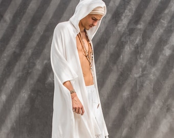 Hooded Poncho Men, Burning Man Clothing Men, Jedi Robe, Hooded Kimono, Tulum Clothing, Mens Poncho, Cleric Robe, Gypsy Kimono Men, Gift Man