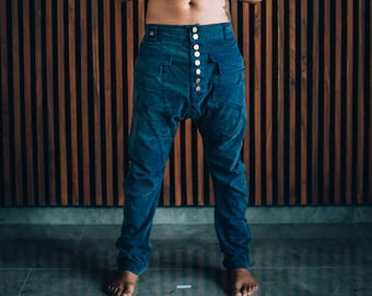 Drop Crotch Jeans Männer, Haremshose Männer, Hose mit tiefem Schritt Schritt, Drop Crotch Hose Frauen, Avantgarde Streetwear, Festival Hose, Ninja Hose