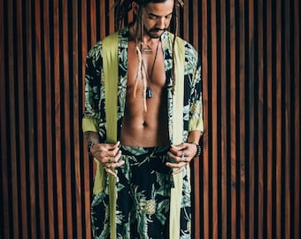 Festival Outfit Men, Tropical Kimono, Pineapple Robe, Boho Clothing, Kimono Cardigan, Loungewear Men, Tulum Clothing, Festival Robe, Coverup