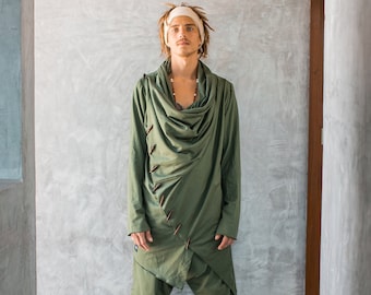 Shaman Costume, Green Jedi Robe, Hooded Desert Cloak, Shaman Clothing, Druid Costume, Green Nomad Cloak, Dystopian Clothing, Burning Man