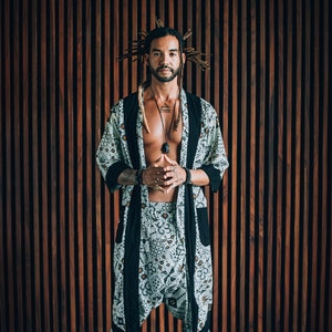 Bohemian Kimono For Men, Festival Outfit Men, Burning Clothing Man, Tulum Clothing, Men Kimono Cardigan, Japanese Kimono, Tropical Kimono