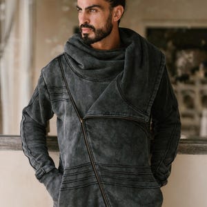 Moletom com zíper assimétrico: Moletom de algodão macio estilo streetwear