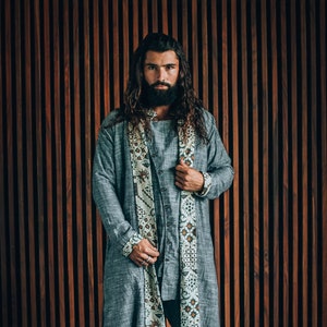 Japanese Style Linen Kimono Jacket, Festival Clothing, Mens Linen Kimono, Stylish QI Jacket for Men, Trendy Men&#39;s Outerwear