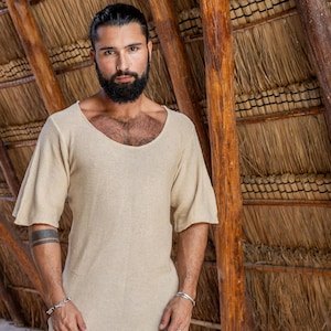Hand Made Knitted Shirt Men, Bohemian Round Neck T-Shirt | Light Summer Top for Men, Tulum Beach Top, Handmade Knitted Style
