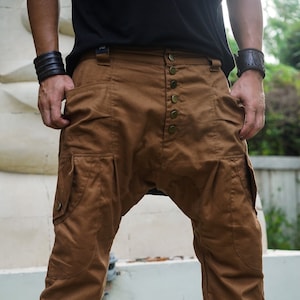 Cargo Haremshose Herren, Hose mit tiefem Schritt, Frühling Herrenbekleidung, Burning Man Kleidung Herren, Cargohose, Hose mit tiefem Schritt, Baggyhose,VALO Chestnut Brown