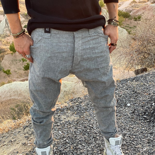 Leinenhosen für Herren, Leinenhosen, Leinenbekleidung, Haremsleinenhosen, Urban-Leinenhosen, Thai-Leinenhosen, Streetwear-Hosen, Drop-Crotch-Hosen