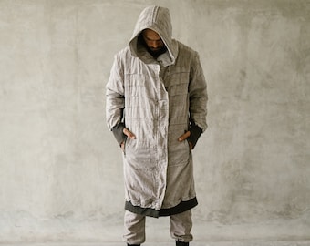 Cyberpunk Ninja Jacket: Stonewashed Cotton Hooded Mens Coat