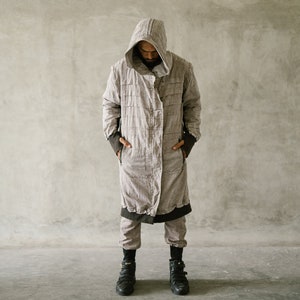Cyberpunk Hooded Jacket, Futuristic Mens Wasteland Wear, Post-Apocalyptic Ninja Assassin Coat, Long Hooded Jacket, Futuristic Chic