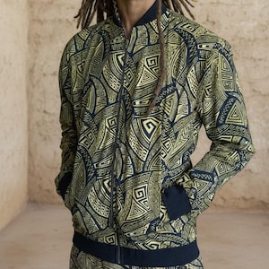 Omkeerbaar BOMBER-jack heren: katoenen jas met avant-garde tribale print, Japanse streetwear