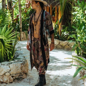 Festival Outfit Männer, Rave Kimono, Herrenbekleidung, Feder Cape, Tulum Kleidung, Boho Kimono Jacke, Burning Man Kostüm, Geschenk für Ihn Bild 3