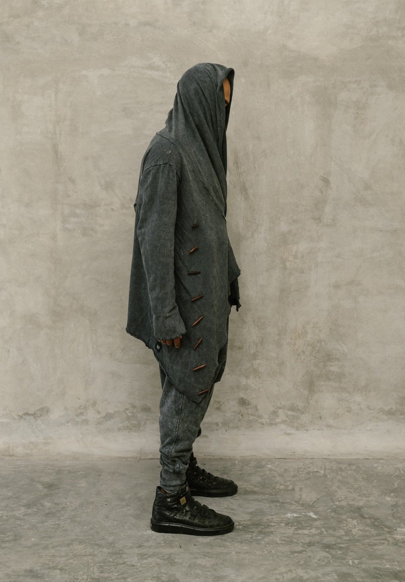 Grey Ninja Pants Men, Dune Clothing, Comfy Harem Pants, Drop Crotch Pants, Baggy Sweatpants, Burning Man Clothing image 6