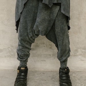 Grey Ninja Pants Men, Dune Clothing, Comfy Harem Pants, Drop Crotch Pants, Baggy Sweatpants, Burning Man Clothing image 4