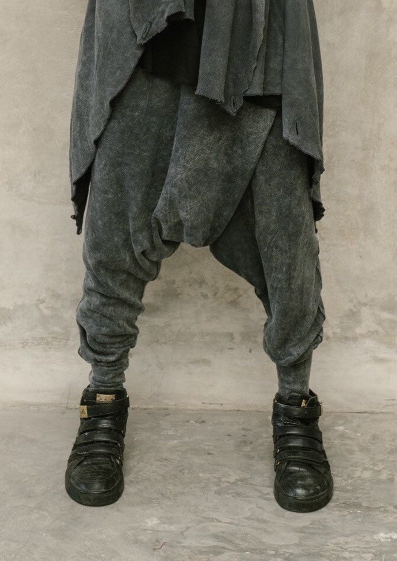 Grey Ninja Pants Men, Dune Clothing, Comfy Harem Pants, Drop Crotch Pants, Baggy Sweatpants, Burning Man Clothing image 4