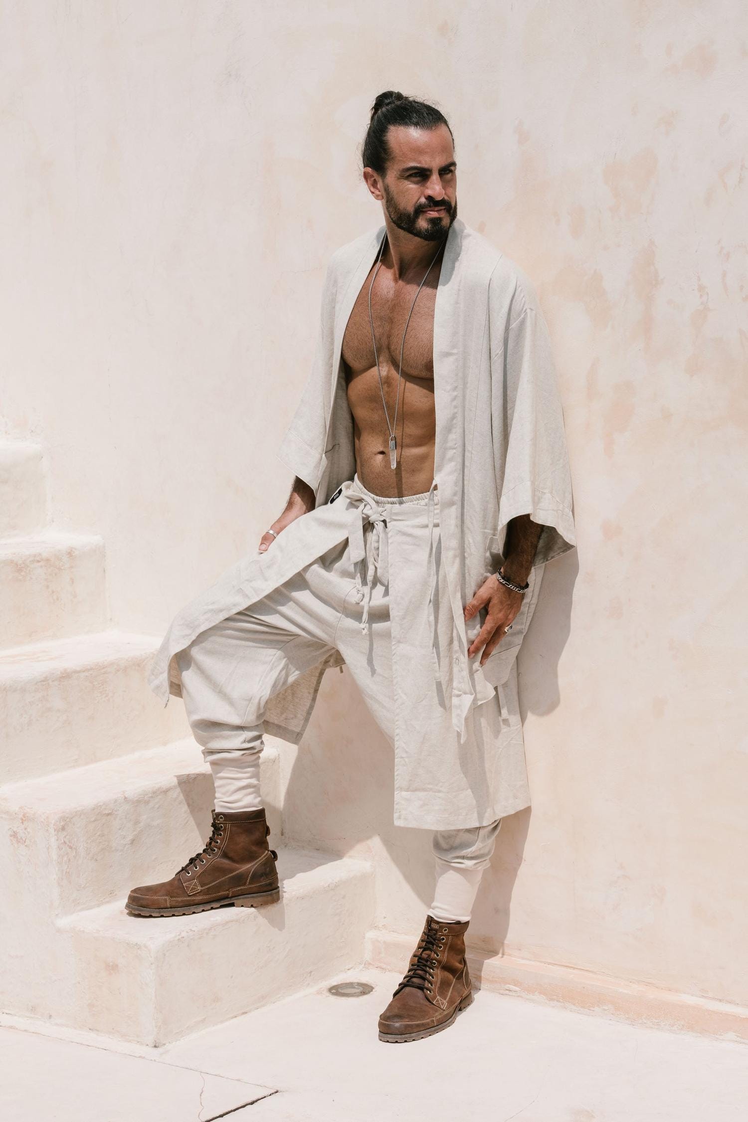 Beige Linen Haori Kimono Robe: Japanese Inspired Menswear - Etsy