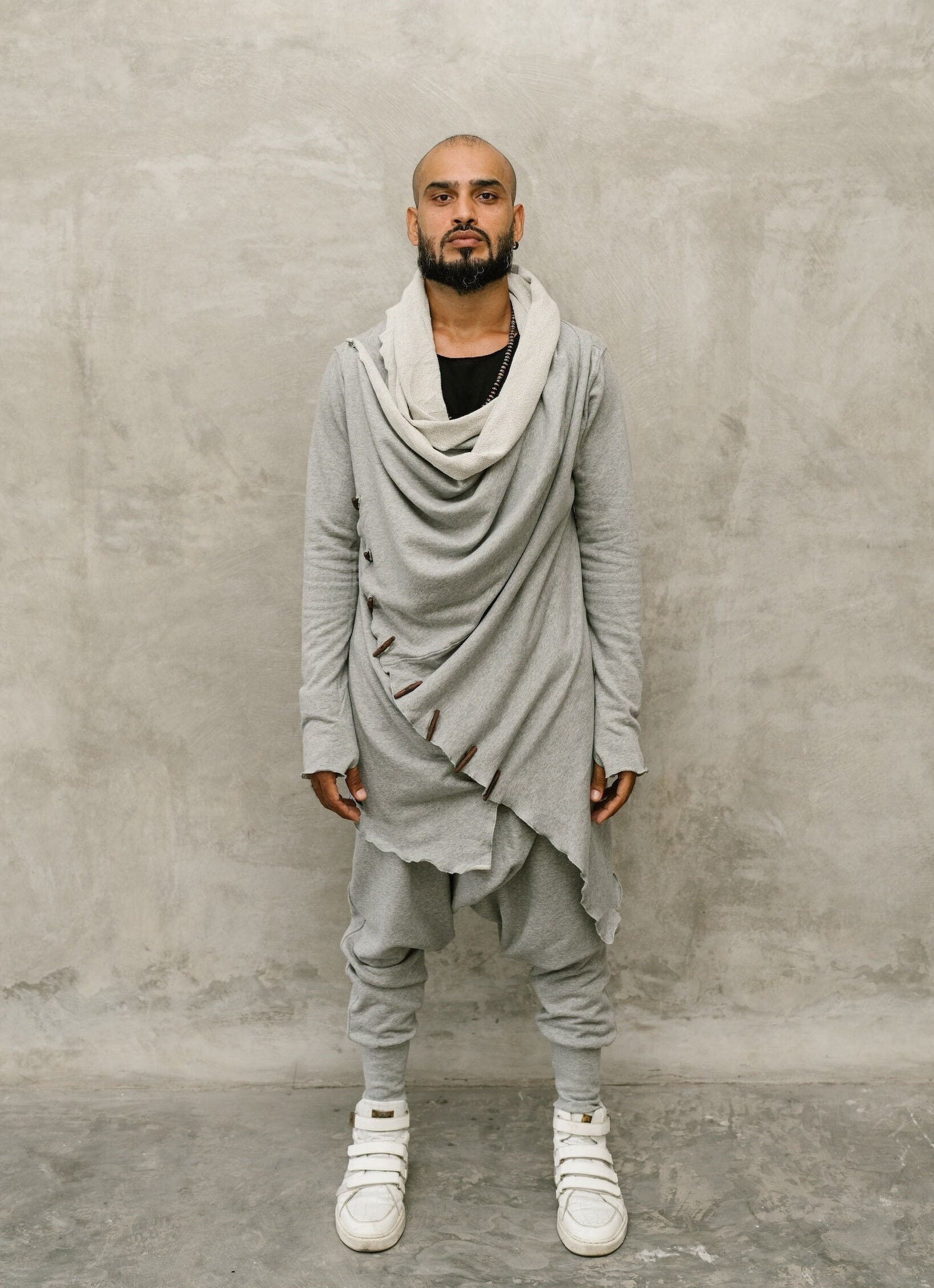 Men's Asymmetric Jedi Hoodie * Festival & Burning Man Cotton Robe * Hooded Cardigan