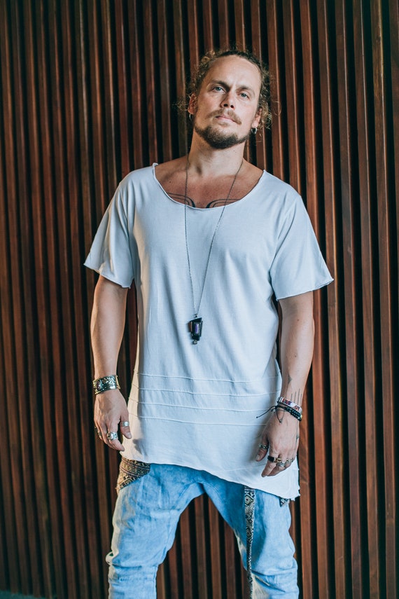 Asymmetric Tshirt, Deep V Neck Top for Men, Comfy Festival Asymmetric Tshirt, Deep V Neck Top for Men, Comfy Festival