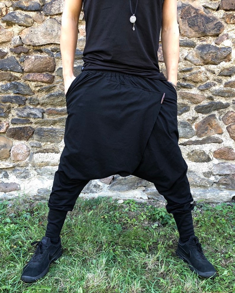 Ellazhu Damen Harem Hose Mit Tiefem Schritt – Elastischer Bund, Weites Bein & Unregelmäßigem Saum | Größe S-XL