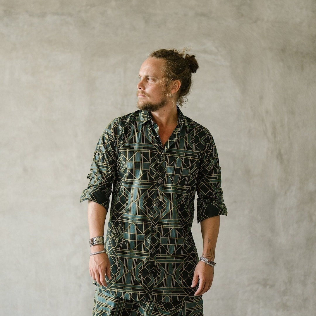 Tribal Geometric Men's Button-up Boho Shirt Festival Outfit, Sacred Geometry Design, Bohemian Clothing - Etsy Tribal Geometric Men's Button-up Boho Shirt Festival Outfit, Sacred Geometry Design, Bohemian Clothing - Etsy