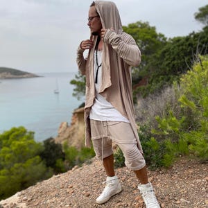 Elegant Bamboo Hooded Cardigan, Jedi Robe, Hooded Robe, Coachella Festival, Burning Man, Dune Outfit, Dystopian Clothing