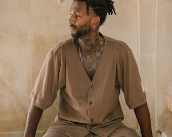 Boho Cotton Shirt: Men's Ibiza Style Tulum Top
