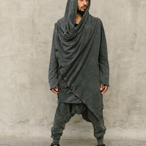 Grey Ninja Pants Men, Dune Clothing, Comfy Harem Pants, Drop Crotch Pants, Baggy Sweatpants, Burning Man Clothing image 7