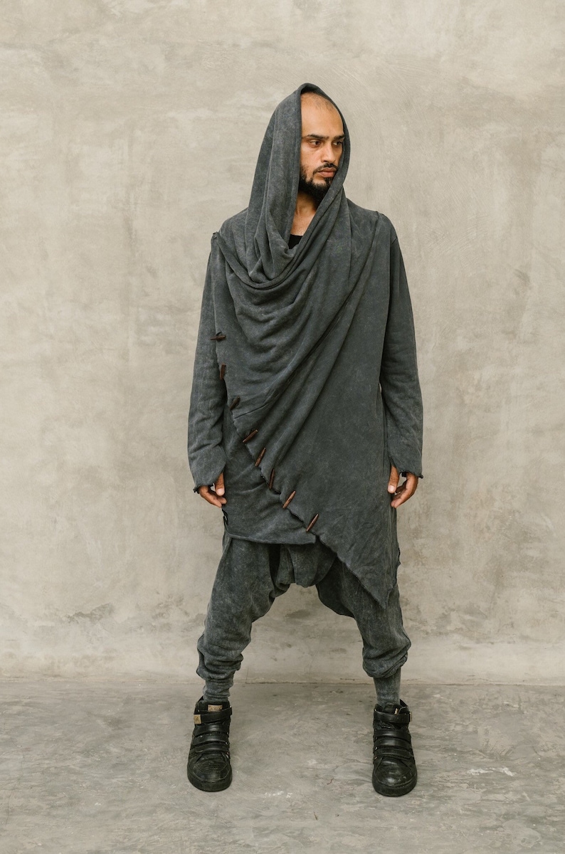 Grey Ninja Pants Men, Dune Clothing, Comfy Harem Pants, Drop Crotch Pants, Baggy Sweatpants, Burning Man Clothing image 7