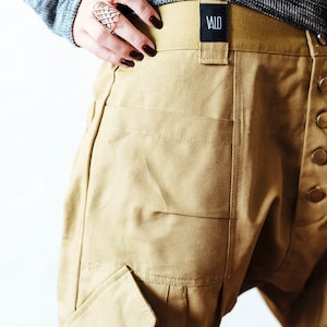 Cargo Haremshose Herren, Hose mit tiefem Schritt, Frühling Herrenbekleidung, Burning Man Kleidung Herren, Cargohose, Hose mit tiefem Schritt, Baggyhose,VALO Golden Brown